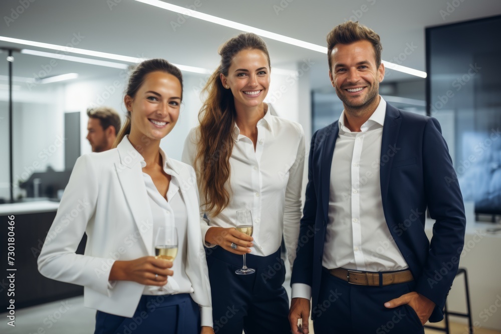 Corporate team toasting success with champagne Corporate team toasting success with champagne