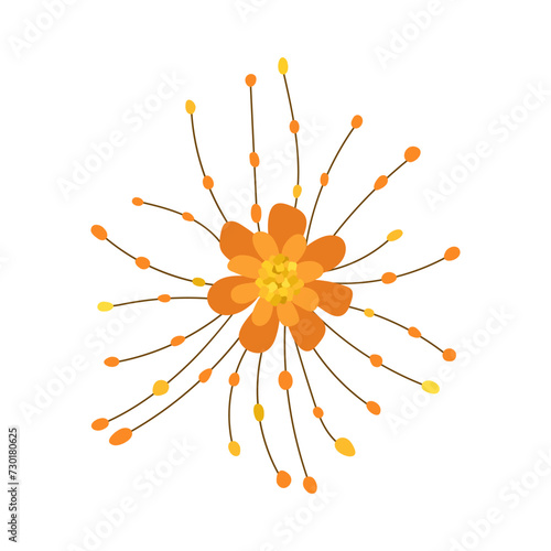 Bright brooch flower made of orange and yellow amber. Isolated vector illustration in flat style. Decoration for cards, jewelers, advertising, business cards, promotions, social networks