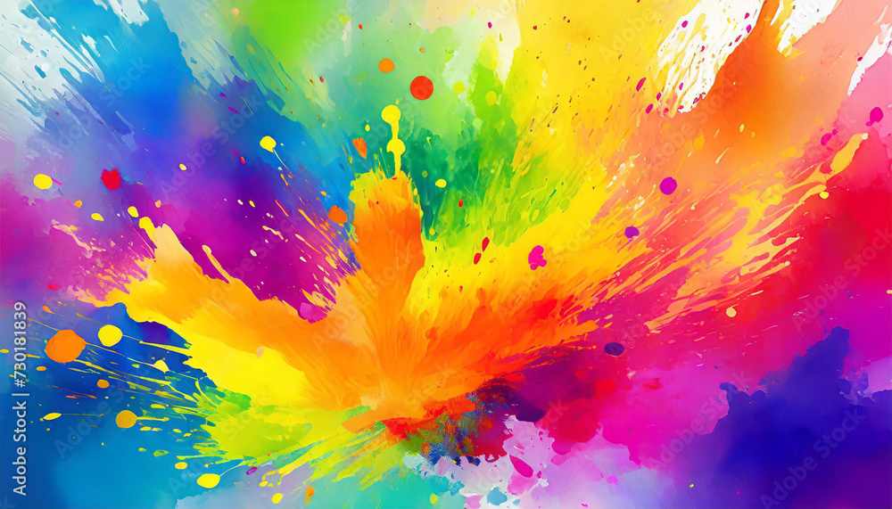 colorful rainbow holi paint color powder explosion isolated white wide panorama background