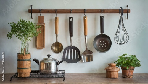 kitchen utensils on a table, kitchen, spoon, cooking, utensil, kitchenware photo