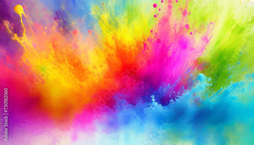 colorful rainbow holi paint color powder explosion isolated white wide panorama background