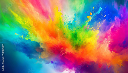 colorful rainbow holi paint color powder explosion isolated white wide panorama background