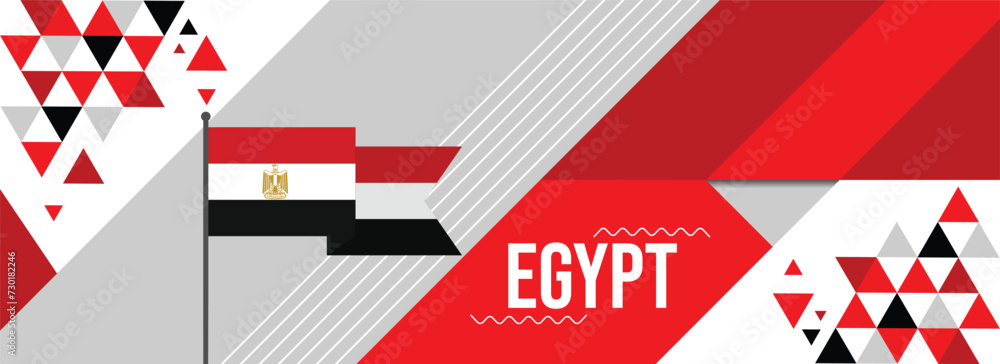 Egypt national or independence day banner design for country celebration. Flag of Egypt modern retro design abstract geometric icons. Vector illustration
