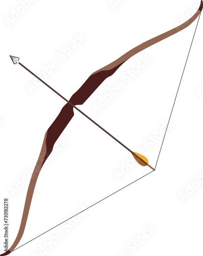 Traditional Hunting Wooden Bow with Arrow Isolated Icon in Flat Style. Vector Illustration.