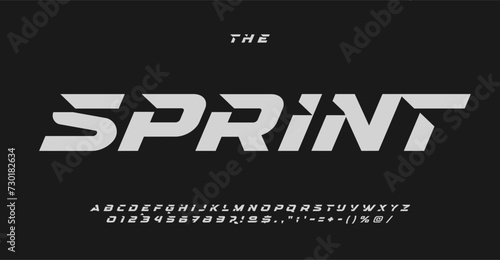 Sportive sans serif letters, bold automotive font for dynamic logo, high-speed headline, action-packed typography, race-inspired typographic design. Vector typeset. photo