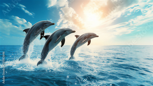 dolphin jumping out of water in the open sea