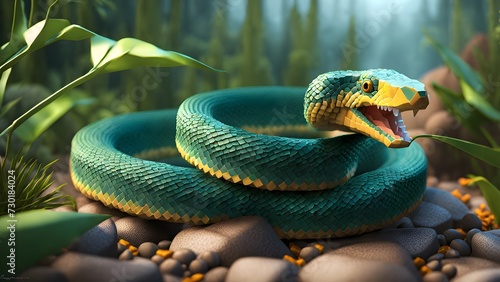 Voxel green snake 3d. voxel snake 3d trending on abstraction sharp focus studio photo intricate details highly details. Minecraft style
