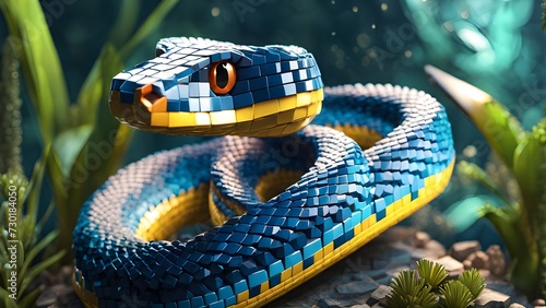 Voxel blue snake 3d. voxel snake 3d trending on abstraction sharp focus studio photo intricate details highly details. Minecraft style photo