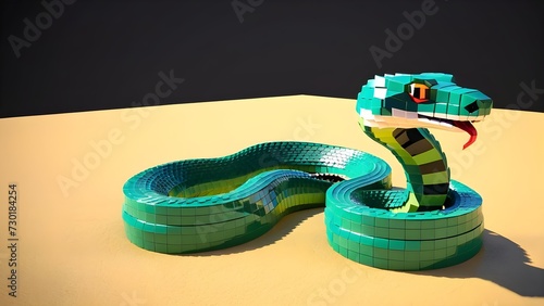 Voxel green snake 3d. voxel snake 3d trending on abstraction sharp focus studio photo intricate details highly details. Minecraft style photo