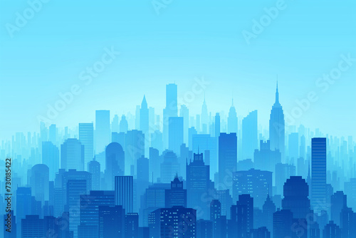 Blue cityscape background. Flat style vector illustration.
