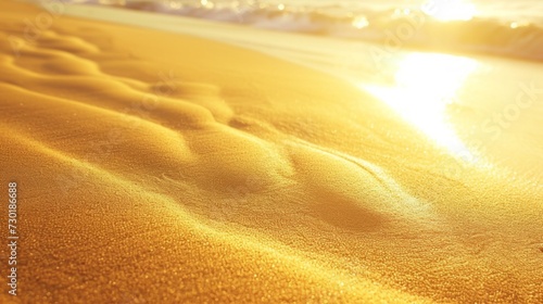 Golden sands bask in the warm embrace of the sun's radiant glow