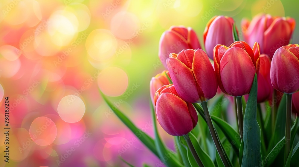 Bold and colorful tulip buds against a bright, spring-themed background exude energy and renewal
