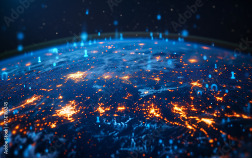 outer space view of planet earth and binary code