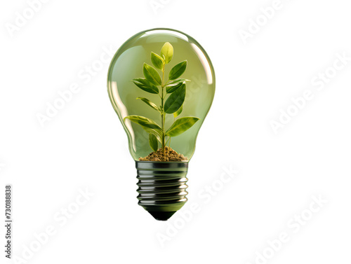 light bulb ecology ecology creative. isolated . A light bulb with green leaves inside.