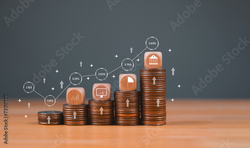 Financial Analysis with Magnifying Glass and Coin Stacks An individual examining coin stacks with a magnifying glass, depicting financial growth, investment analysis, and wealth management.