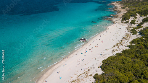 Drone photography of Saleccia beach with turquoise waters in Cap Corse