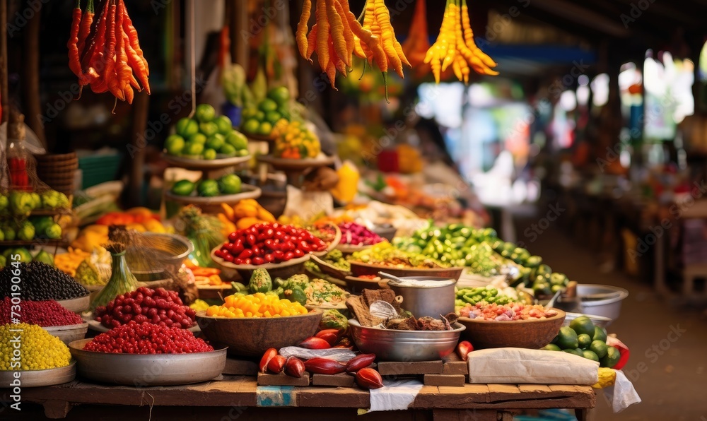 Colorful Variety of Fruits and Vegetables at a Market