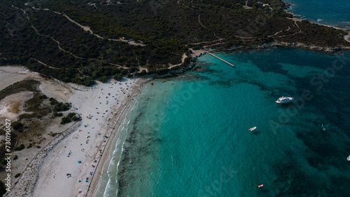 Drone photography of Saleccia beach with turquoise waters in Cap Corse