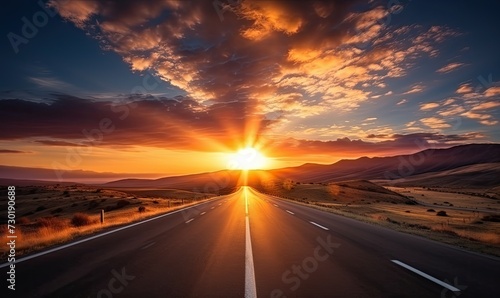 Sun Setting Above Desert Highway