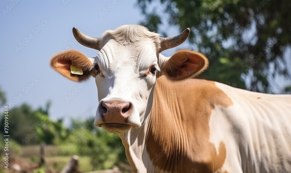 Brown and White Cow in Field