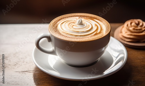 Cup of Coffee on Saucer Next to Donut