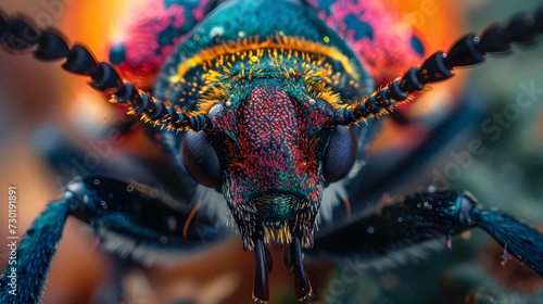 Close-up of colorful insects such as bugs, beetles, they have beautiful colors. photo