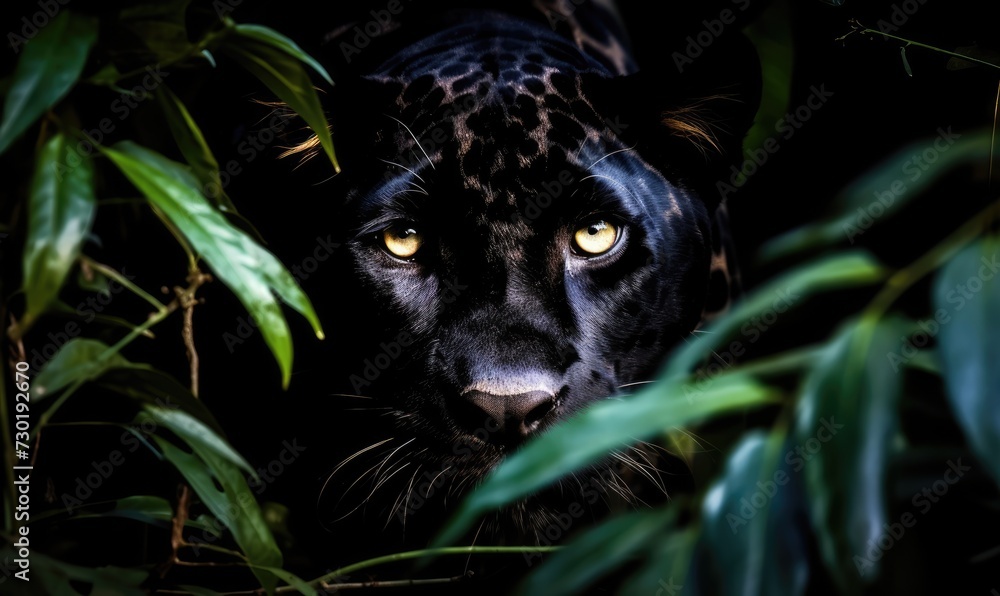 Close-Up of Black Leopard With Yellow Eyes