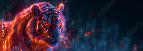 Futuristic tiger banner. Energized tiger. Electrified tiger. Banner. Animal banner. Digital tiger. Sci-fi banner. Cybersecurity animal.