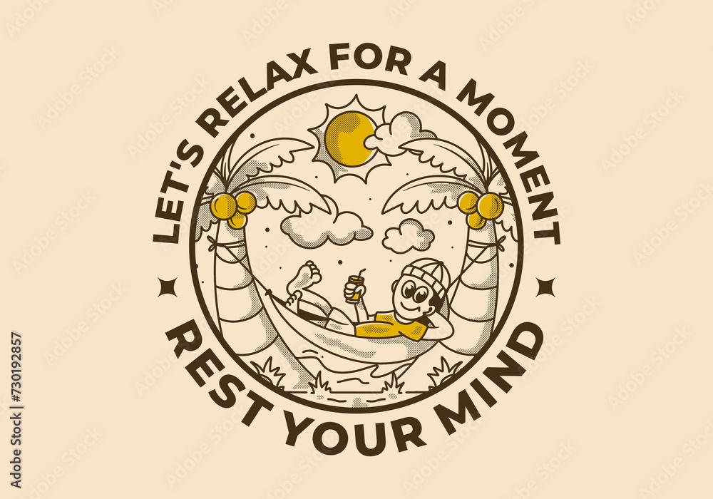 Rest your mind, let's relax for a moment. illustration of a guy hanging on the hammock Rest your mind, let's relax for a moment. illustration of a guy hanging on the hammock