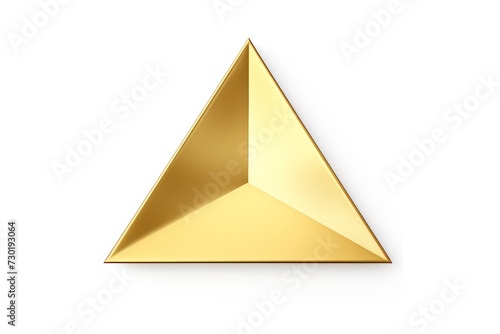 Gold triangle isolated on white background top view flat lay