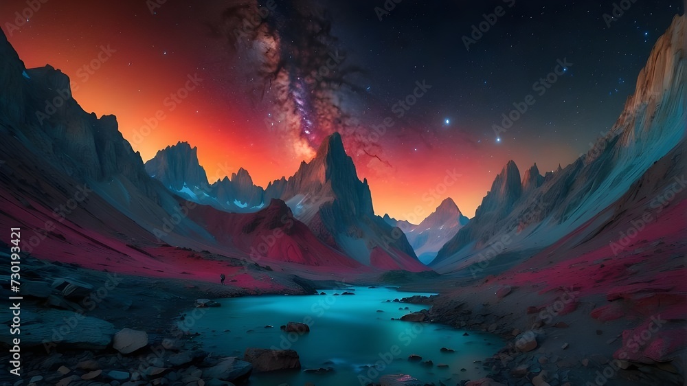 Majestic Mountains Silhouetted Against a Radiant Sunset Sky,Sunrise Illuminating the Landscape with Golden Light,Sunset Casting an Orange Glow Over Mountain Peaks,Red Sky and Clouds Settling Over the 