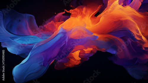 Vivid abstract wind painting in Unreal Engine 5 style, with intense hues of blue, orange, and purple.