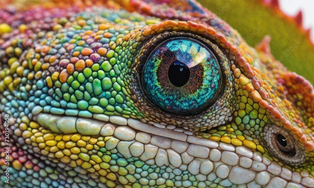 Obraz premium Vivid Microcosm: Capturing the Dynamic Colors of a Closeup Chameleon