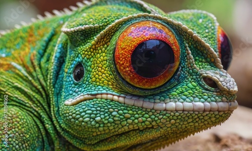 Nature's Chameleon Symphony: Mesmerizing Micro View of a Colorful Reptile © bellart