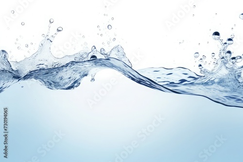 clean blue water surface with splash, ripple and air bubbles underwater on white background