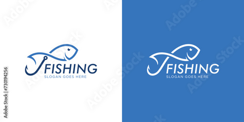 Creative and Simple Fishing Logo. Hook Eye Fish Hunter Logo Design Template.
