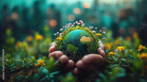 Saving the world for the next generation and global environmental sustainability and ecology system in earth day concept photo
