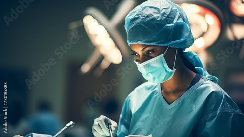 Black woman surgeon in an operating room photo