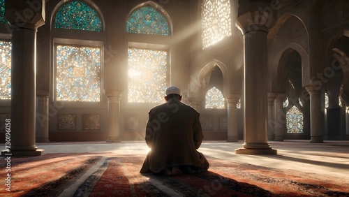 a Muslim prays in a mosque