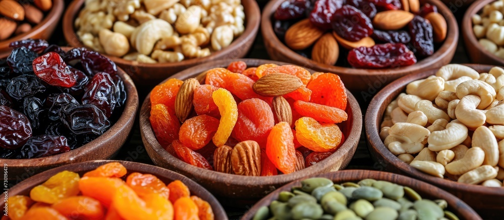 Assorted dried fruits and nuts represent the holiday Tu Bishvat.