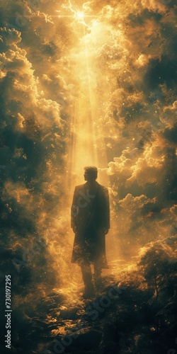 Man stands and gazing into the cosmic mystery of success.