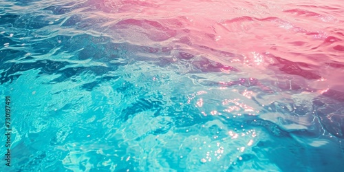 Blue pink water in swimming pool with sun reflections. Abstract background for design photo