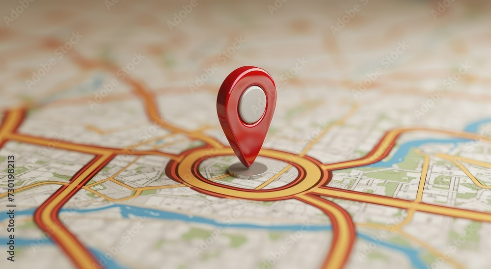 3d map city with red navigator pin locator. 3d map city with red navigator pin locator.