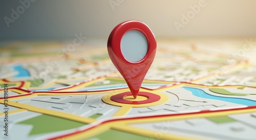 3d map city with red navigator pin locator. photo