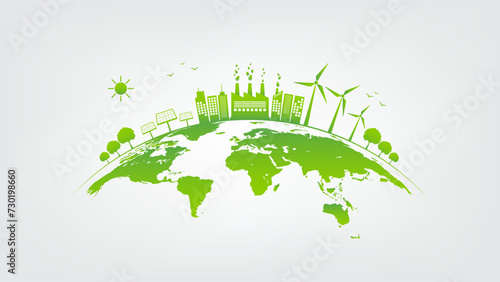 Green city on earth, World environment day, Earth day and sustainable development concept, vector illustration