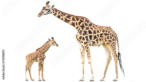 Two Giraffes Standing Next to Each Other on a White Background