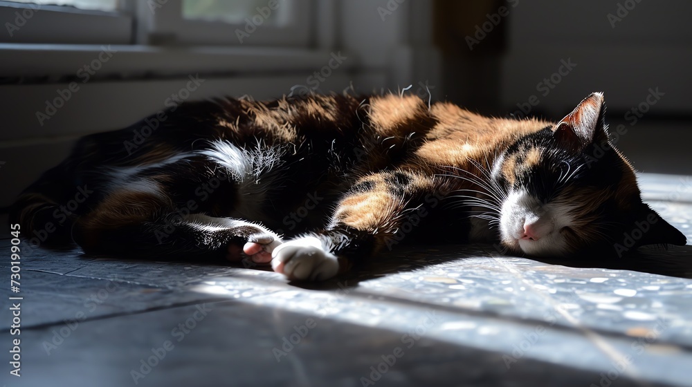 Serene Calico Cat Napping in Sunlight