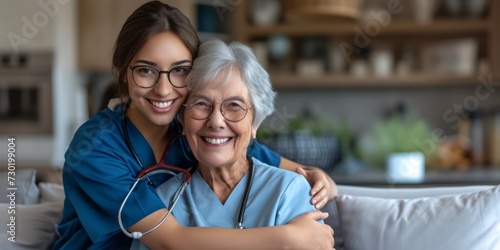 nurse hugging a patient in a nursing home Generative AI photo