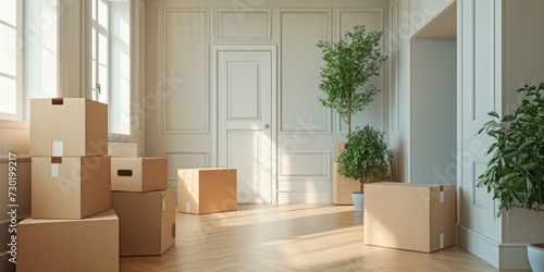 new apartment empty room with boxes Generative AI © València
