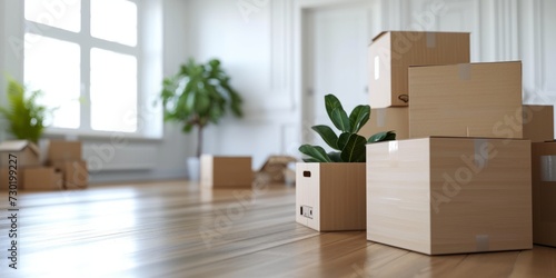 new apartment empty room with boxes Generative AI © València